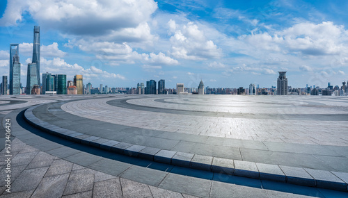 Empty square floor and city skyline with modern buildings in Shanghai  China.