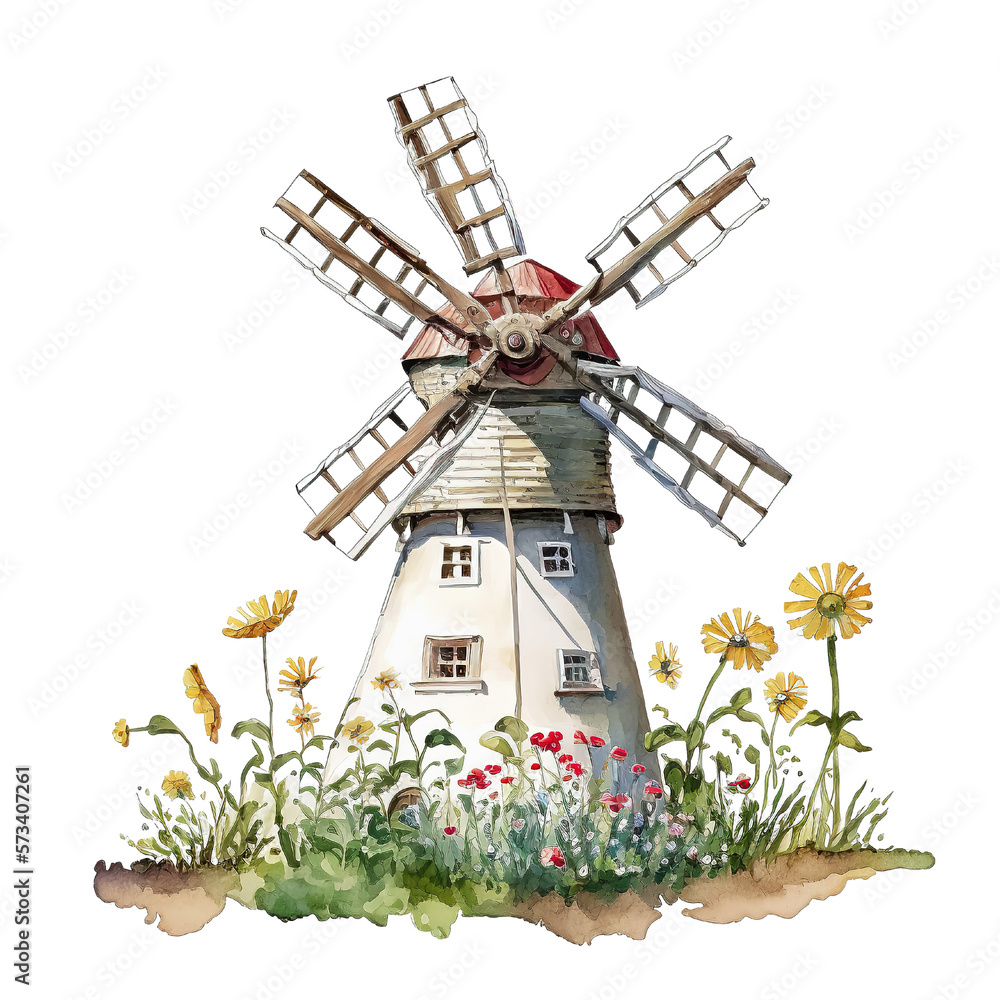 windmill on the hill, Windmill with sunflowers, Old Farm Windmill PNG
