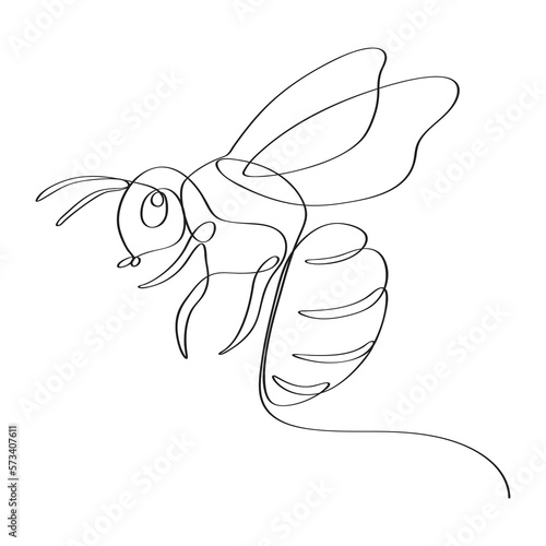 Hand-drawn honey bee continues line art drawing vector illustration
