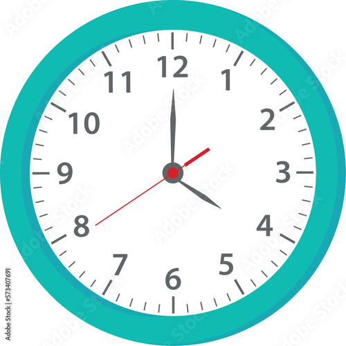 The round clock face shows the scheduled time