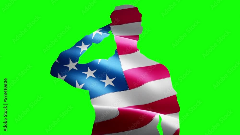 Saluting Screen Shoulder silhouette of saluting army soldier USA or America flag ...