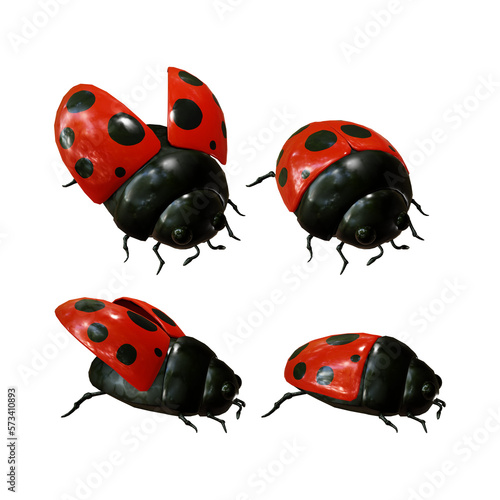 3d rendering of animal ladybug wings open and closed perspective view
