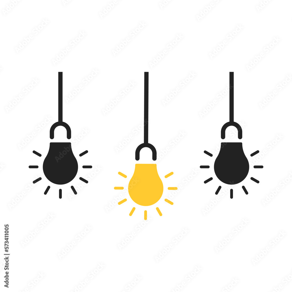 Naklejka premium three hanging light bulb like insight thinking. flat minimal simple trend logo design element isolated on white. concept of abstract or simplicity symbol like different person or easy knowledge