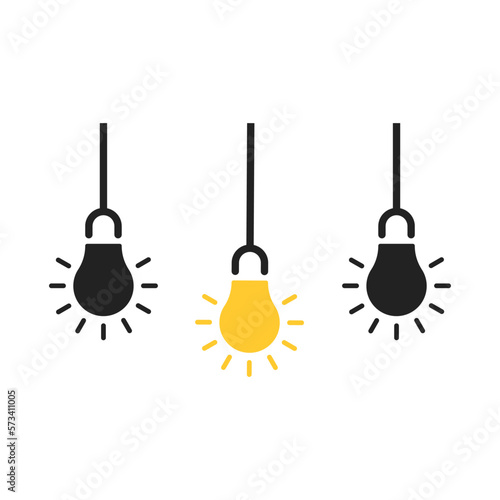 three hanging light bulb like insight thinking. flat minimal simple trend logo design element isolated on white. concept of abstract or simplicity symbol like different person or easy knowledge