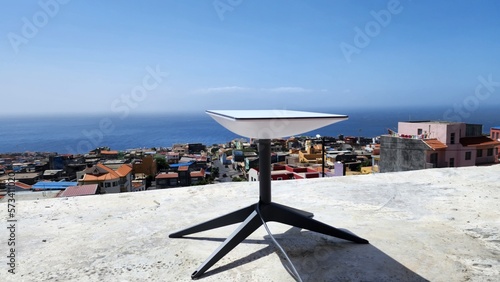 Starling Satellite internet antenna pointing to the sky in Fogo, Cabo Verde. photo