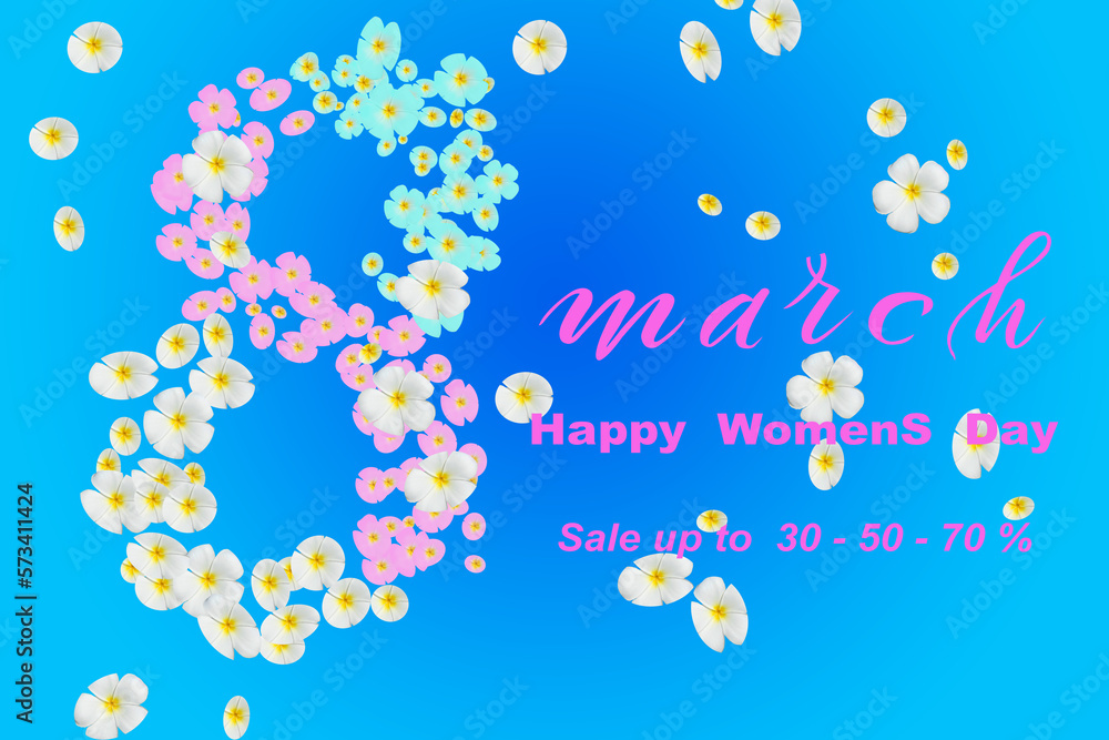 flyer or banner about 30,50,70 percent discount for international women's day on march 8th. 3d illustration flyer or banner about 30,50,70 percent discount for international women's day on march 8th. 3d illustration
