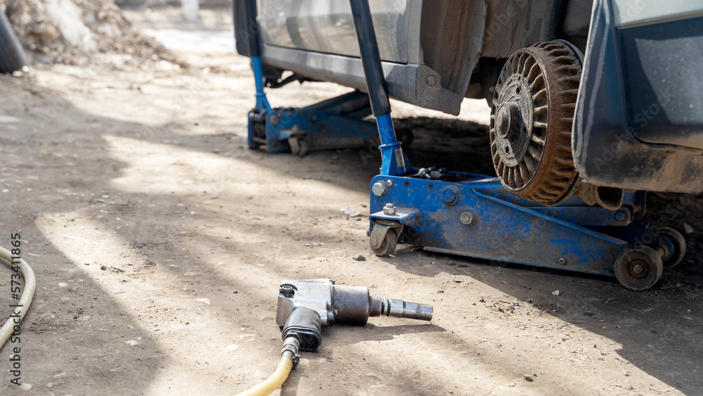 Seasonal tire change at a tire shop service