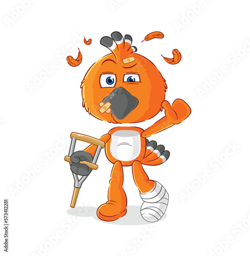 hudhud bird sick with limping stick. cartoon mascot vector