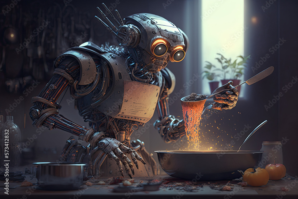 Retro robot, android, chef, food prep, cook, server, waiter