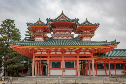 Colorful Orange Buddhist Temple Structure Heian Shrine in Kyoto Japan