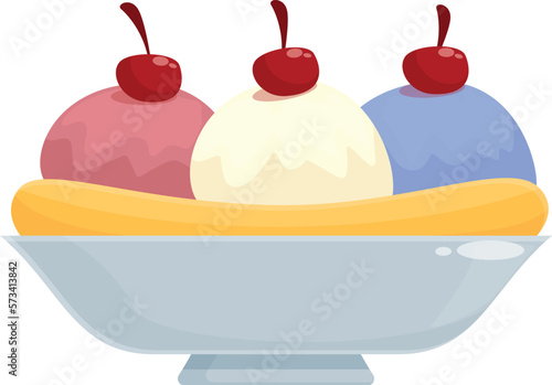 Vanilla banana split icon cartoon vector. Cherry food. Ice fruit