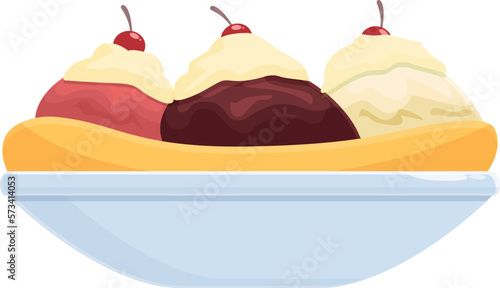 Cherry dessert icon cartoon vector. Sweet snack. Cream bowl