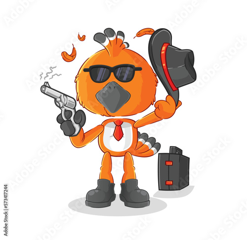 hudhud bird mafia with gun character. cartoon mascot vector photo