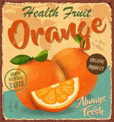 Vintage Health fruit Orange poster 1950s style.