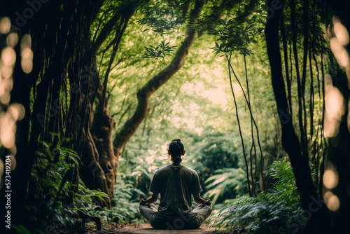 meditation and yoga, in the forest with its natural freshness, genearive ai