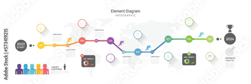 Infographic template for business. 12 Months modern Timeline element diagram calendar, 4 quarter steps milestone presentation vector infographic.