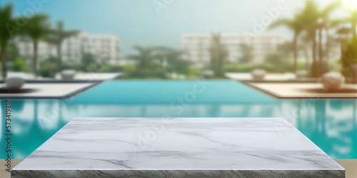 Empty poolside surface with summer travel hotel swimming pool background Fototapet