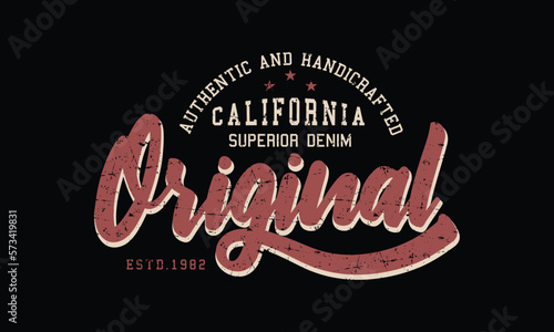 Authentic and handcrafted California print for t-shirt or apparel. Old school vector graphic for fashion and printing. Retro artwork and typography with easy removable vintage effects.