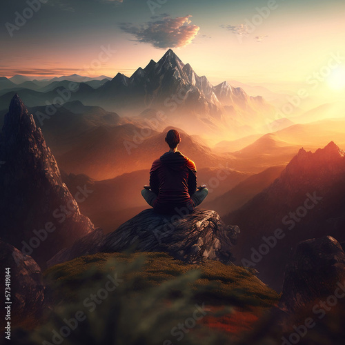 Serenity in the Mountains  Practicing Yoga and Meditation at Sunset  generative ai