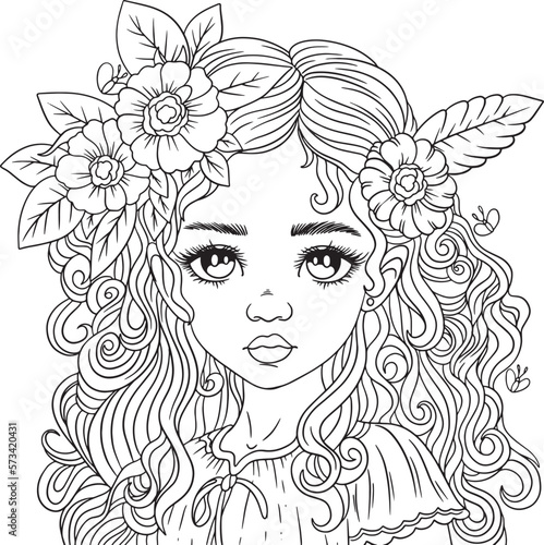 Hand drawn Fairy Girl Coloring Page