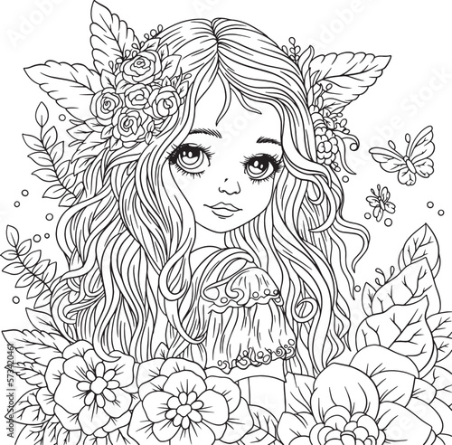 Hand drawn Fairy Girl Coloring Page