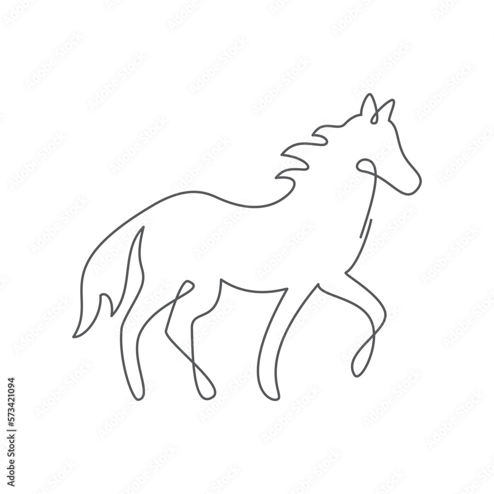 Horse One line drawing on white background