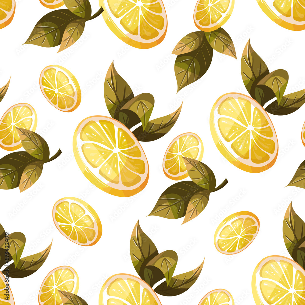 Seamless pattern with lemon and leaves on the green background. Perfect for product design, scrapbooking, textile, wrapping. Seamless pattern with lemon and leaves on the green background. Perfect for product design, scrapbooking, textile, wrapping.