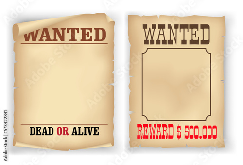 set of realistic old wanted vintage poster isolated.