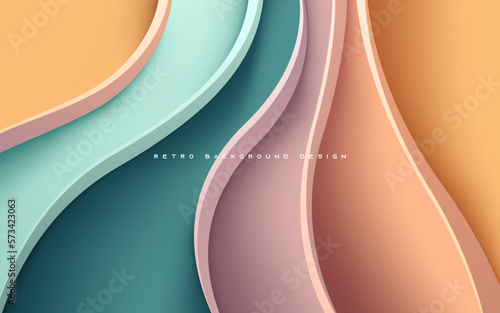 Retro background design. Colorful wavy dimension layers.