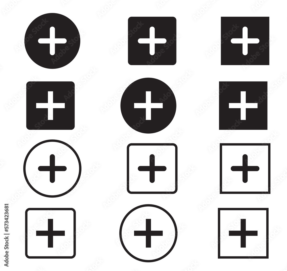 Plus icon set. Set of plus icon. Plus icon set. Set of plus icon.