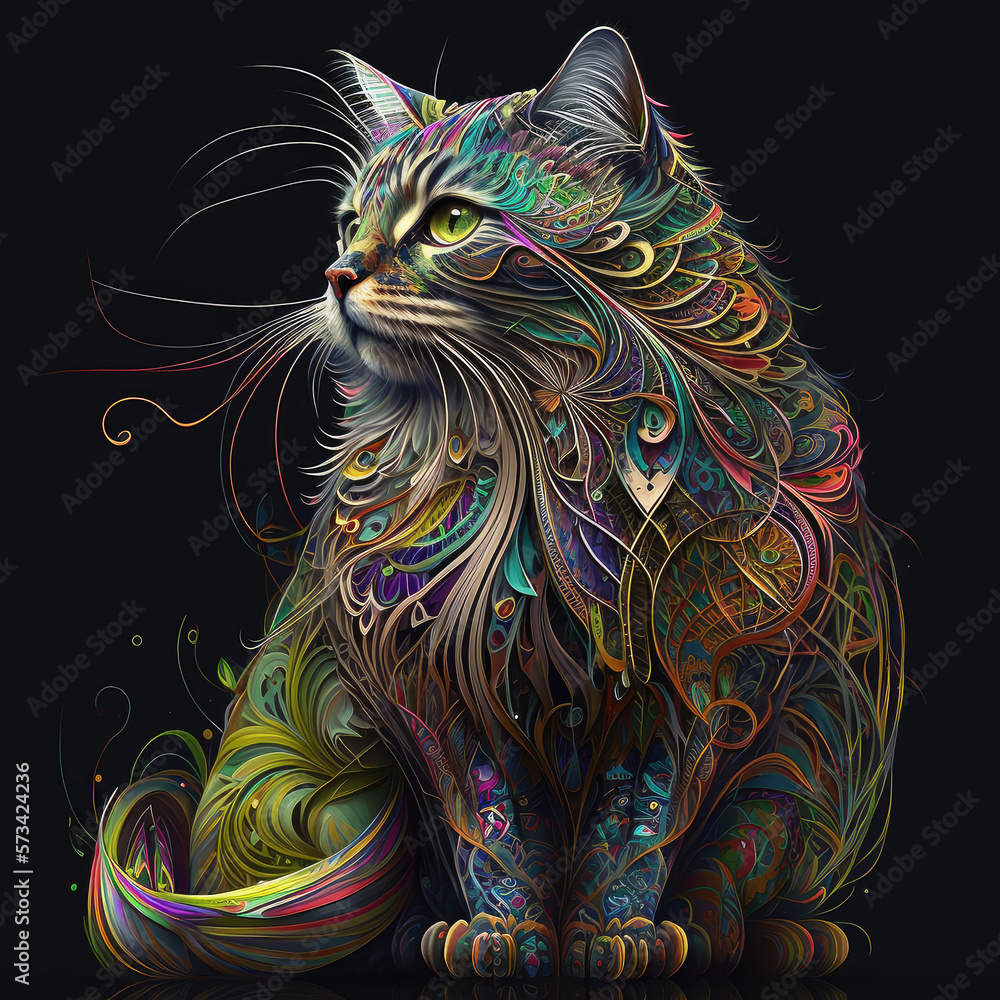 Cat, colorful, intricate details Cat, colorful, intricate details