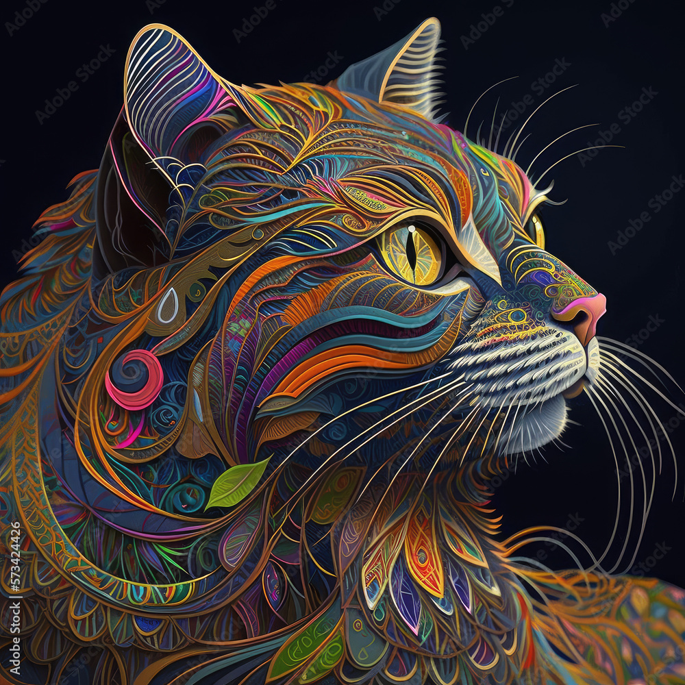 Fototapeta Cat, colorful, intricate details