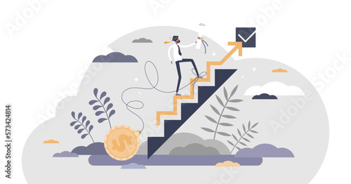 Student loans as financial attachment from university debt flat tiny person concept, transparent background.Money investment in academic knowledge with payment commitment illustration.