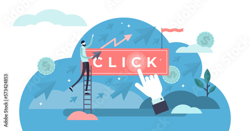 Clicks illustration, transparent background. Flat tiny pay per marketing persons concept. Advertising strategy with website link management service. Abstract PPC method.