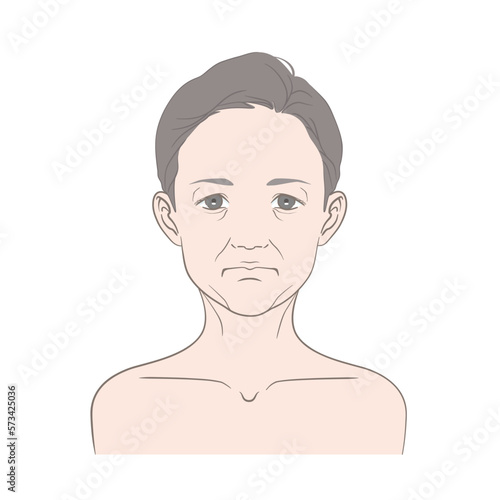 40代から60代の中年女性の正面からの顔（主線あり・線画）