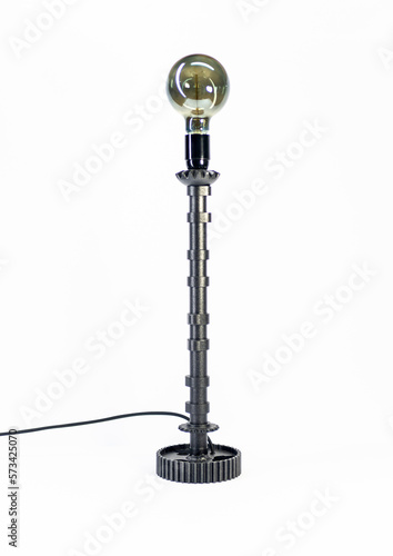 Obraz na płótnie Black tall lamp with bulb on white background. w salonie