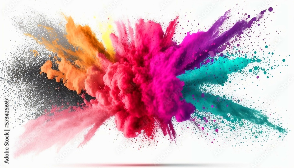 multi color powder explosion on white background