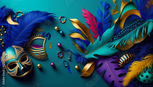 feathers mask on blue  background