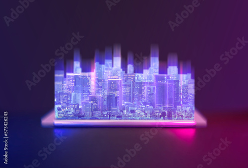 Canvas Print Futuristic hologram smart city digital technology for future data network