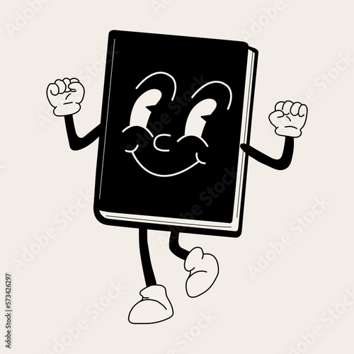  Book 30s cartoon mascot character 40s, 50s, 60s old animation style in black and white color