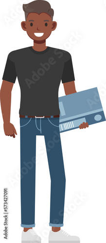 Office man wear black shirt character design. Presentation in various action with emotions, running, standing and walking.