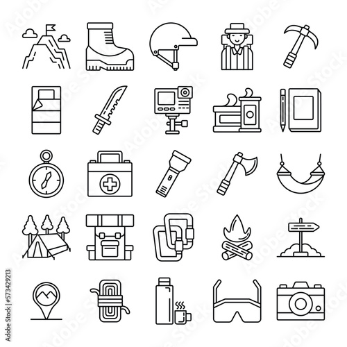 set of icons about mountain climbing