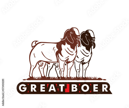 BOER GOAT LOGO, silhouette of great goat standing vector illustrations