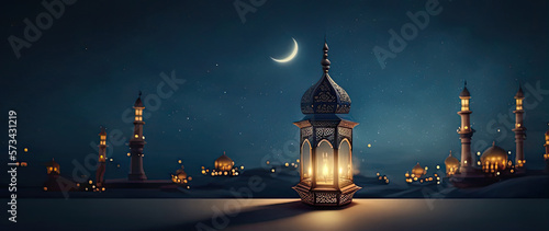 arabic lantern of ramadan celebration background illustration. Generative AI photo