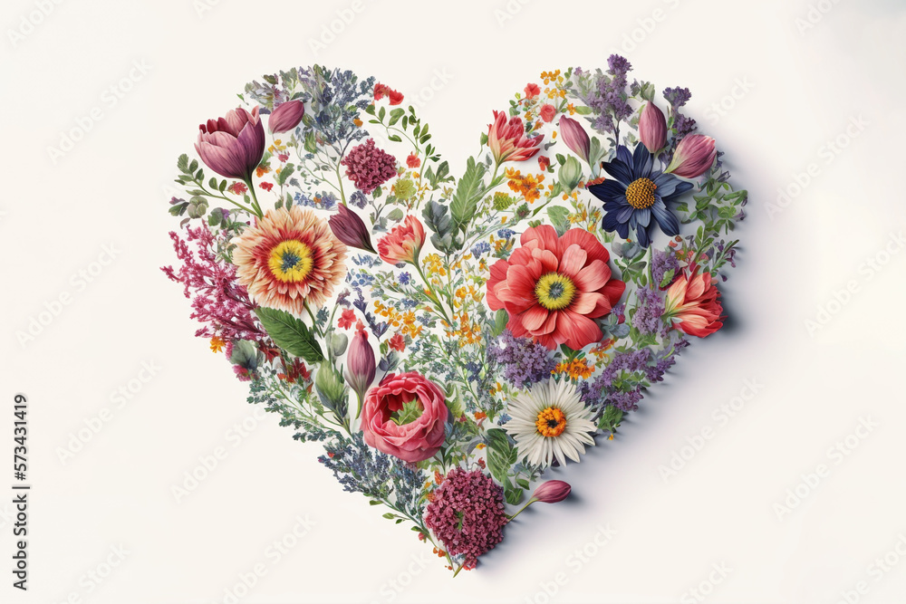 Floral heart with decorative plants and flowers Floral heart with decorative plants and flowers