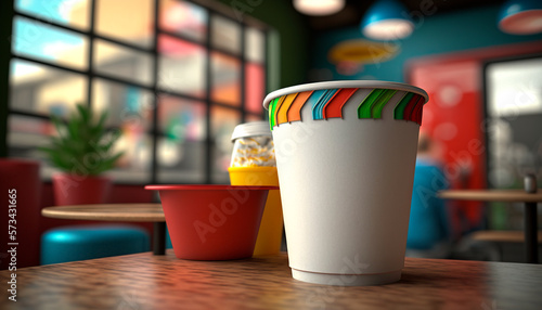 White plastic cup in restaurant created with Generative Ai technology
