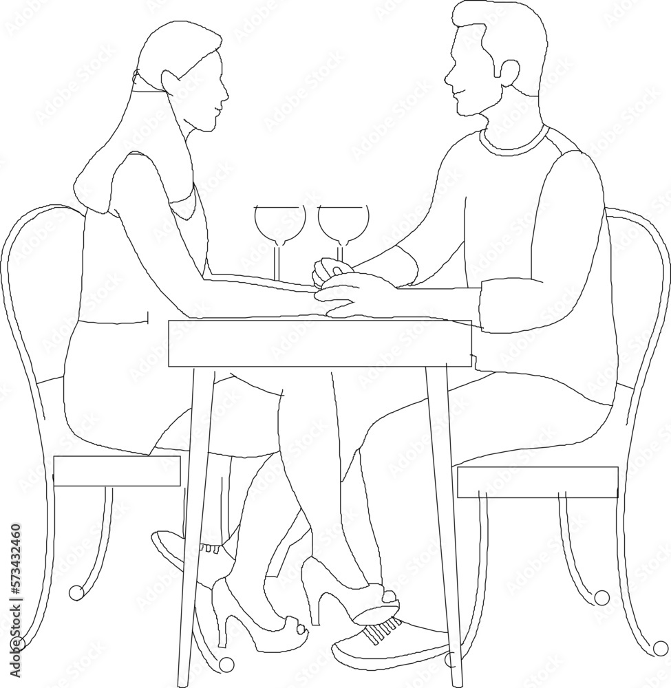 Sketch vector illustration of a couple having a romantic dinner