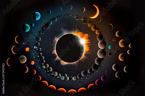 Abstact solar eclipse Night sky .Generative AI photo