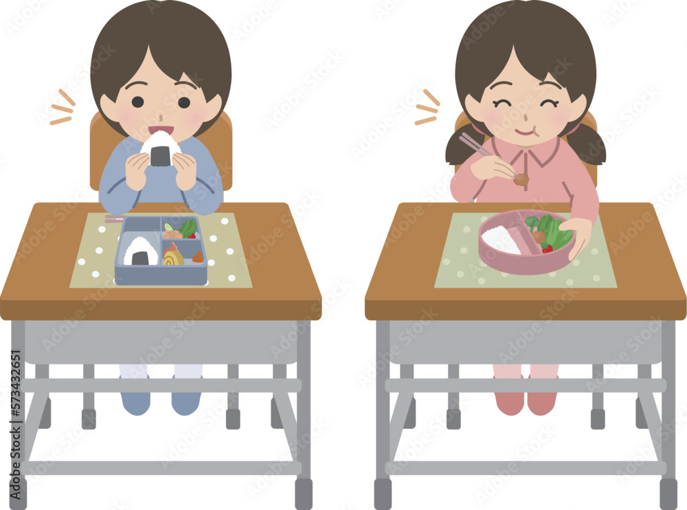 学校でお弁当を食べる児童