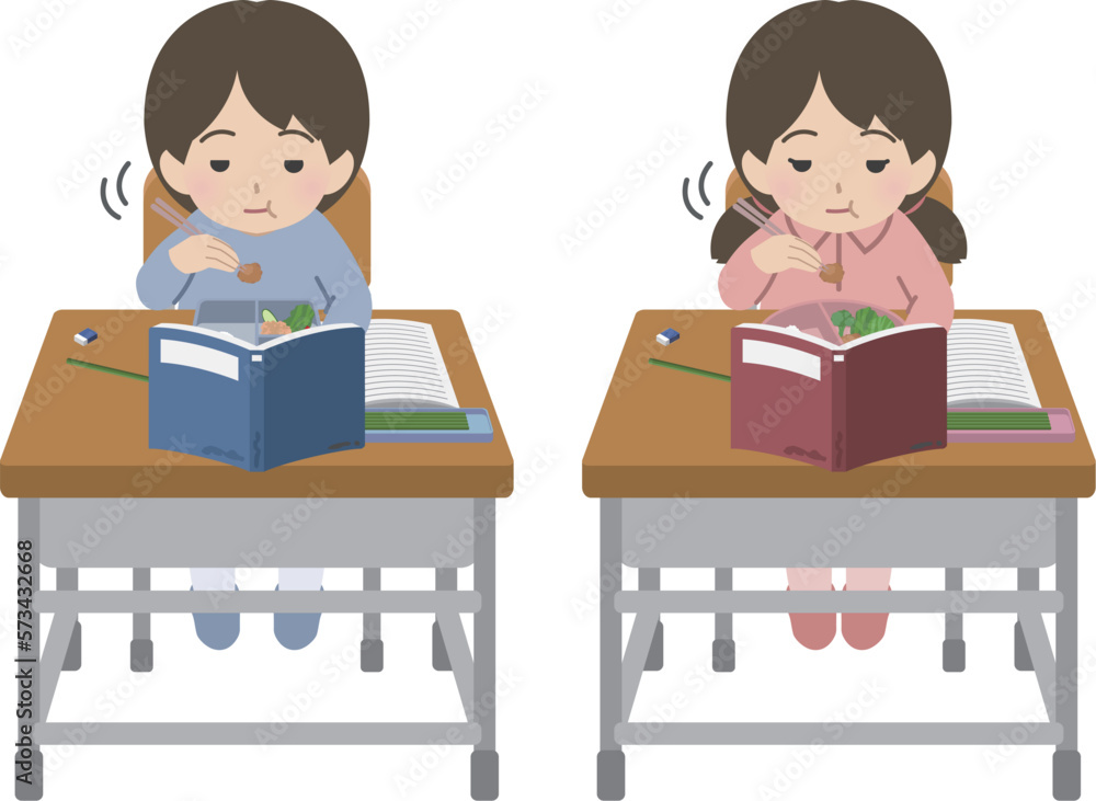 学校で早弁する児童 学校で早弁する児童